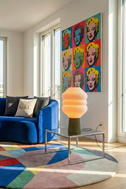 Lampe de table Big Koki Vert Olive — vue de jour, PLA biosourcé imprimé en 3D à Paris | Koki Design
